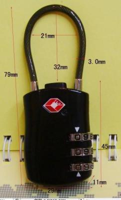 China 3 Dial TSA Wire Luggage Combination Lock for sale