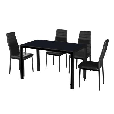 China (Size)China factory black tempered glass top metal frame adjustable dining table with six dining chairs set for sale