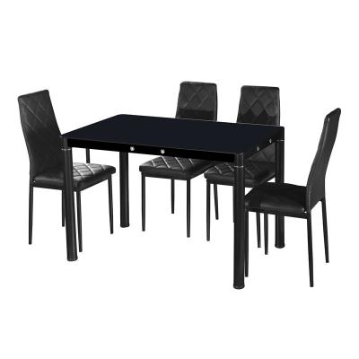 China China Factory Adjustable (Height) Cheap Black Metal Frame Glass Top Dining Table And Leather Dining Chairs for sale