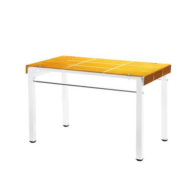 China Factory Wholesale Standard Height Adjustable (Height) Colored Metal Frame Glass Top Dining Table for sale