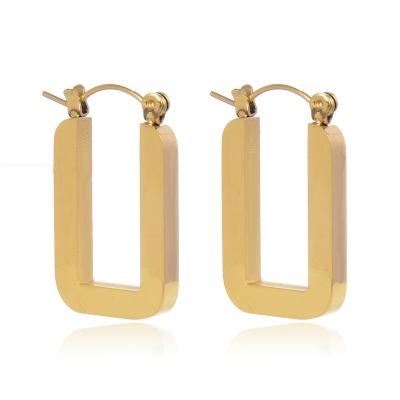 China Fashionable Water Resistant Vintage Anti-allergy Stainless Steel Gold Plated Thick Chunky Hollow Square Circle Geometric Gold Hoop Earrings For Women for sale