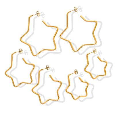 China Latest Trendy Trendy Geometric Star Stud Earrings For Women Gold Plated Titanium Jewelry Accessories Available Three Sizes Holiday Party for sale