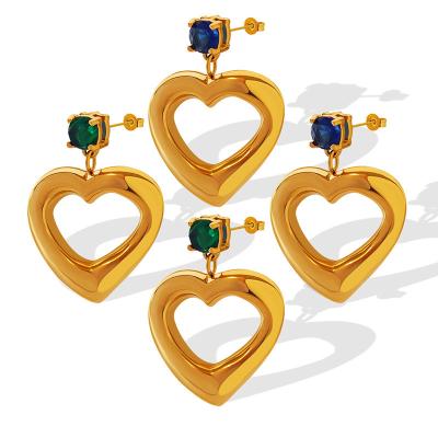 China FASHIONABLE popular European style heart shaped earrings for women inlaid with Zircon gold plated titanium steel light luxury design jewelry for sale