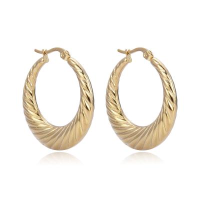 China 2022 New Design Gold Color Classic Stainless Steel Women Hoop Earrings Popular Girls Shape Earrings Around Diameter 22-32mm for sale