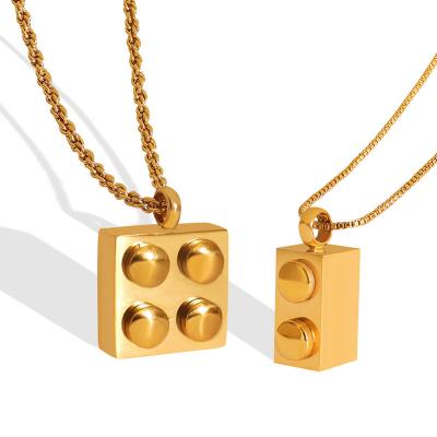 China New Stainless Steel Square Necklace Gold Titanium Steel Cube Pendant Waterproof Jewelry Gifts Popular Minimalist Geometric Color FASHIONABLE for sale