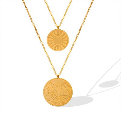 China New FASHIONABLE 316L Stainless Steel Pendant Necklace Sunflower Round Temperament Design Metal Texture 3 Colors Necklace For Women Jewelry for sale