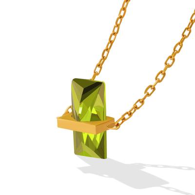 China New Fashionable Stainless Steel Zircon Green Necklace Clavicle Chain Gold Plated Pendant For Women's Neck Chains Accessories Korean Jewelry for sale