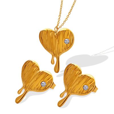 China FASHIONABLE Punk Unique Melted Hip Hop Heart Zircon Necklaces Dangle Earrings Female Jewelry Sets For Women Stainless Steel Jewelry Gifts for sale