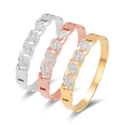 China CLASSIC Hot Selling Soft Temperament Handmade Stone Inlaid Titanium Steel Bracelet Vacuum Plating Color Preserving Open Bracelets for sale