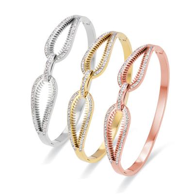 China 2022 New Trendy Rose Gold Titanium Steel Female Stainless Steel Bracelet Women Crystal Zircon Bangles Cuff Bangle CLASSIC Wholesale for sale