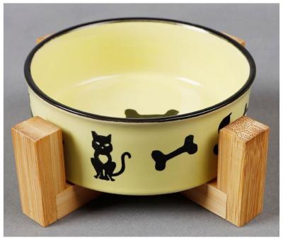 China Simple Sustainable Pet Bowl Pet Food Raised Bamboo Feeder Ceramic Water Feeder For Cat Pet for sale