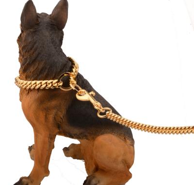 China Chunky Dog Cuban Chain Plated 18k Gold Stainless Steel Pet Stocked Collar and Leash for sale