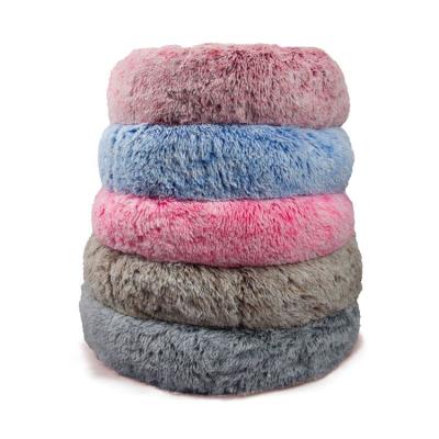 China 60cm Soft Plush Warm Cozy Round Dog Bed Donut Washable Luxury Soothing Stored Solid Supplier For Cat for sale