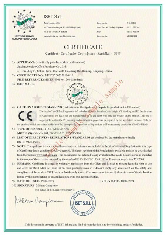 CE - Haining Orizeal Import And Export Co., Ltd.