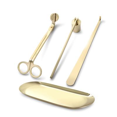 China Universal Clipper 4 in 1 Long Neck Sniffer Set Rose Gold Candle Tool Kit Tray Clipper Wick Trimmer Candle Lighter for sale