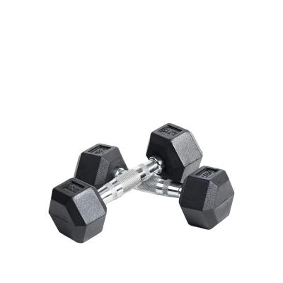 China Weight Gym Equipment Fitness Dumbbells Set Gym Fitness Bar Weightlifting Black Rubber Coated Dumbbells Hex Bodybuilding for sale