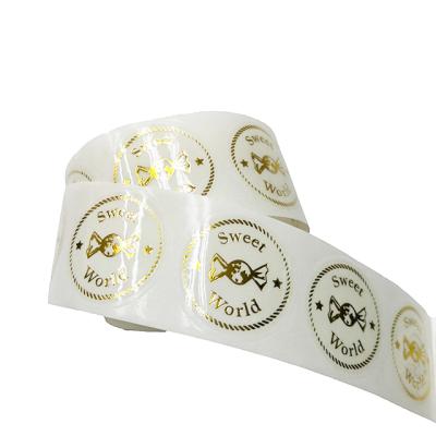 China Waterproof Custom Roll Vinyl Gold Foil Hot Stamping Clear Round Sticker Printing For Candy for sale