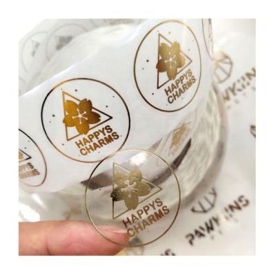 China Waterproof Seal Round PVC Roll Clear Logo Printing Self Adhesive Transparent Rose Gold Foil Label Custom Waterproof Vinyl Sticker for sale