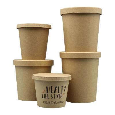 China Recyclable Natural 240ml Kraft Paper Soup Bowl Containers Box With Lids for sale