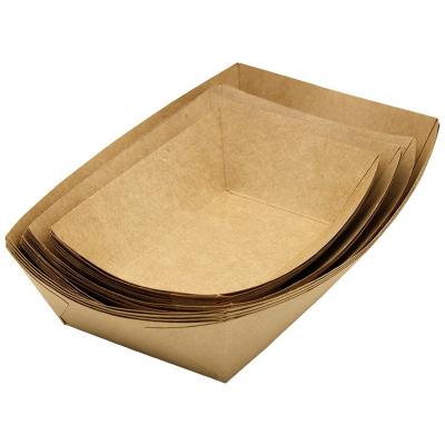 China Disposable FRENCH FRIES SNACK BOXES KRAFT PAPER SHIP TRAY CRAFT WITHOUT LOGO COPY REUSED FOOD TRAY for sale