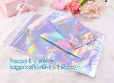 China Bagease Holographic Shinny Mylar bags Eyelash Kit Cosmetic Packaging Bag self-adhesive bag laser hologram neon bags for sale