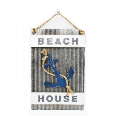 China 100% handmade & 2019 High Quality Hand Paint Nautical Rustic Drop In Anchor Metal Wall Hanging Decoration with Burlap Twine and Beach House Sign for sale