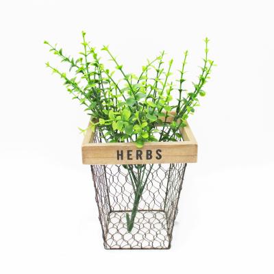 China 100% handmade & Hand Painting Novelty Square Metal Wire Floor Herbs Cactus Flower Planter Wholesale Shabby Chic Desktop Pot For Garden Decoration for sale