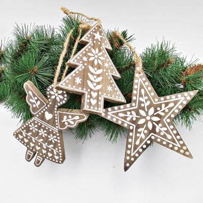 China 100% Customized Wholesale Handmade Milk Tea Color Wooden Christmas Tree Hanging Ornaments For Christmas Holiday Novelty Gifts Decor for sale