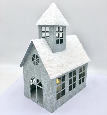 China Top Selling Vintage Guaranteed Quality Indoor Galvanized Iron House Christmas Decoration With Snow for sale