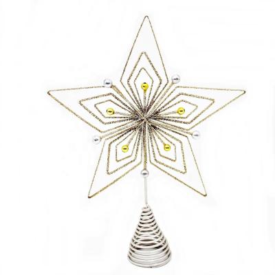 China 100% Handmade Craft Wholesale Star Pentagon Christmas Metal Sliver Star Shaped Christmas Trees Topper with Pearl for Xmas Holiday Season Decoration for sale