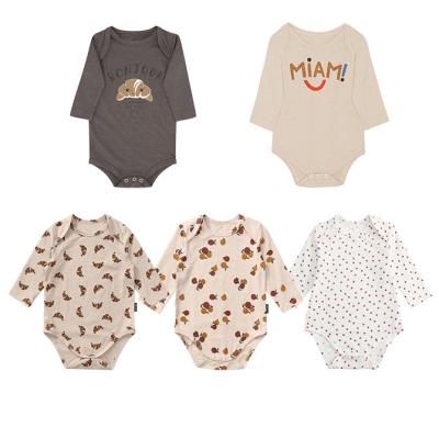 China Cozy Baby Clothes Unisex Newborn Romper Custom Color Custom Printing 100% Cotton Soft Elastic Long Sleeve Infant Romper Snap Button Baby Onesie for sale