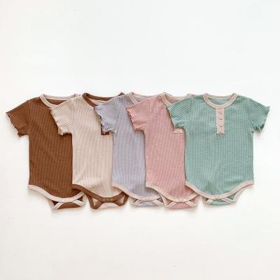 China Cozy baby clothes wholesale custom newborn empty apparel spring ribbed baby short sleeve cotton and summer cotton baby romper ribbedonesie for sale