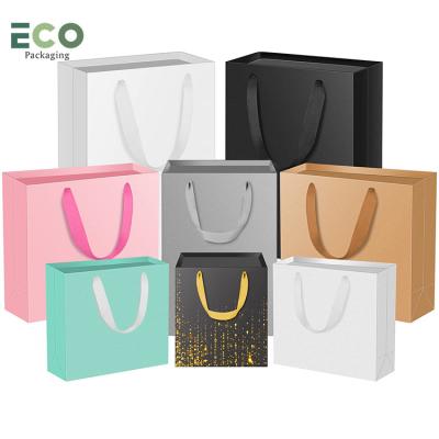 China Recyclable Wholesale Custom Printed Brand Logo Design Promotion Luxury Clothing Retail Gift Shopping Black Jewellery Paper Bag With Handle for sale