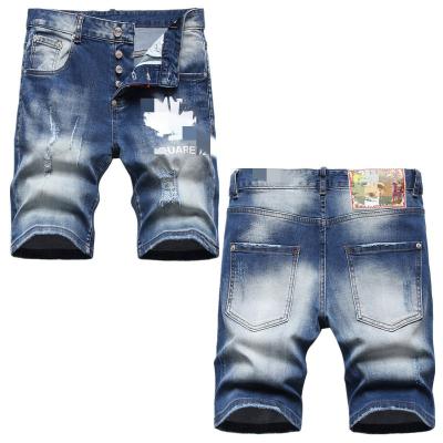 China DS QUICK DRY fashionable men's denim shorts hole patch arming cord decoration denim midpants men for sale