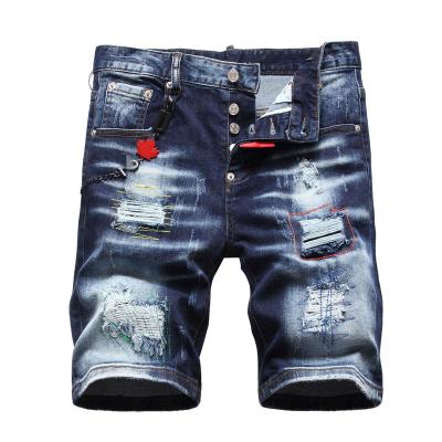 China DS QUICK DRY fashionable men's denim shorts hole patch arming cord decoration denim midpants men for sale