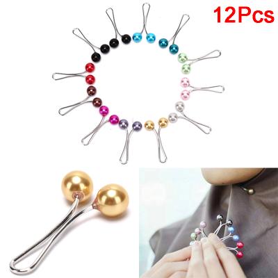 China FASHIONABLE Lady Muslim Hijab Pearl Scarf Brooch Pin 12pcs Headscarf Shawl Clips for sale