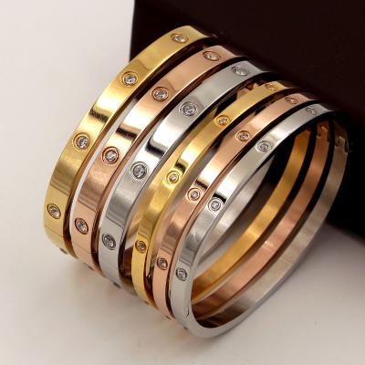 China Vintage Lovers Cubic Zirconia Women's Fine Jewelry Stainless Steel Gold Bracelets Gifts for sale