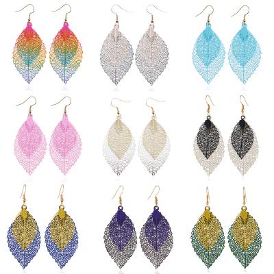 China TRENDY Colorful Leaf Drop Dangle Earrings For Women Boho Long Hollow Vintage Earings Fashion Jewelry Pendientes Moda Para Las Mujeres for sale