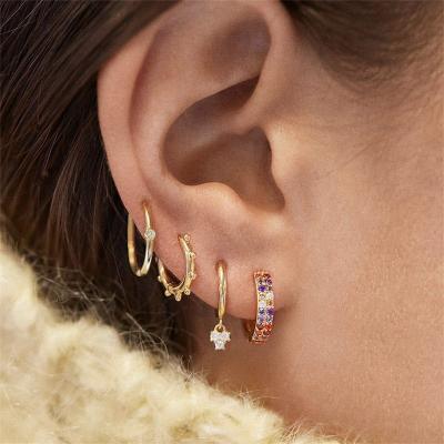 China TRENDY creative retro alloy with colorful fashion jewelry zircon triangle stud earrings set of 4 for female and male gifts for sale