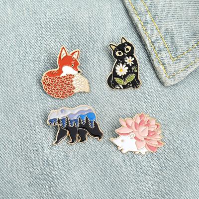 China Cute Animal Pins Cat Bear Brooches Clothes Fox TRENDY Hedgehog Cartoon Badge New For Friend for sale