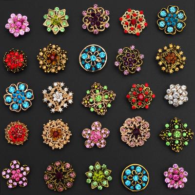 China Classic 25 Colors Vintage Crystal Gold Flowers Brooch Pin Badge DIY Rhinestone Colorful Accessories Party Wedding for sale