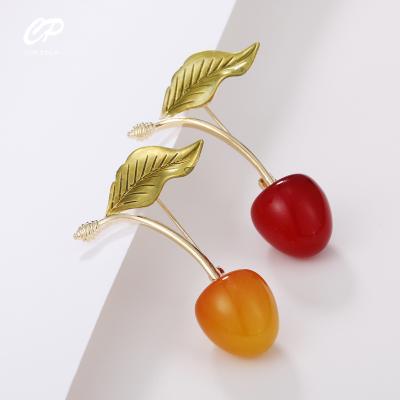 China Cherry Brooches For Women Enamel Classic Creative Red Cherries Fruit Weddings Casual Party Brooch Pins Gifts for sale