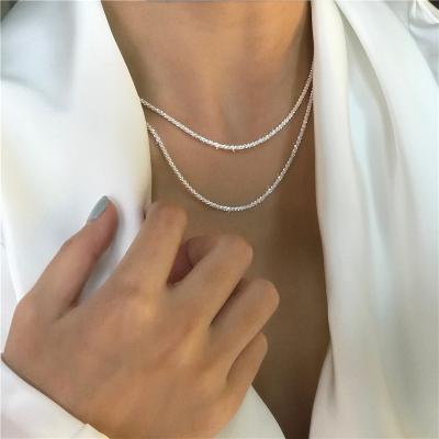 China Popular TRENDY 925 Sterling Silver Sparkling Clavicle Chain Choker Necklace For Women Jewelry Wedding Party Fine Anniversary Gift for sale