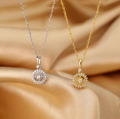 China TRENDY 925 Sterling Silver with Skeleton Compass Round Pendant Necklace Luxury Zircon Clavicle Chain for Women Jewelry for sale