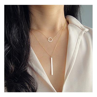 China Double-Fayered TRENDY Choker Women Round Necklace Band Gold Color Collares Fashion Girl Party Alloy Pendant Jewelry for sale