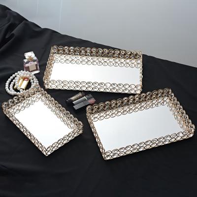 China Ornate Home Wedding Tray Jewelry Perfume Makeup Organizer Decorative Mirrored Gold Mirror Vanity Modern Dresser for sale