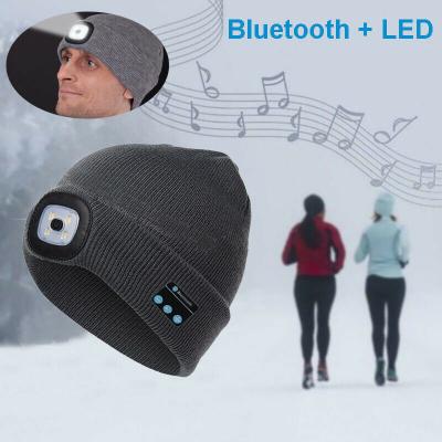 China breathable & Waterproof Radio 5.0 BeanieLED Headlight USB Rechargeable Unisex Musical Skullies Hat And Beanies for sale