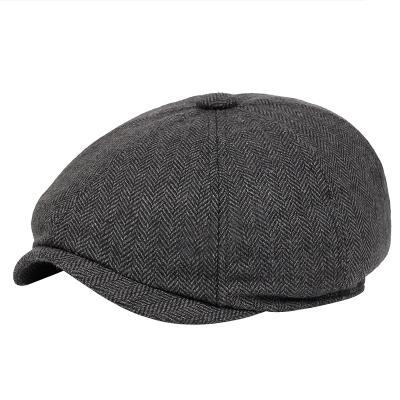 China Decorate Men's Women's Wool Beret Casual Painter European American Octagonal Striped Autumn And Winter Newsboy Hat for sale