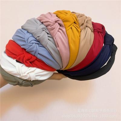 China Decorate Wide Ladies Knot Female Headbands For Adult Hair Accessories 2020 Girls Candy Color Cloth Simple Solid Circle Women Headbands for sale