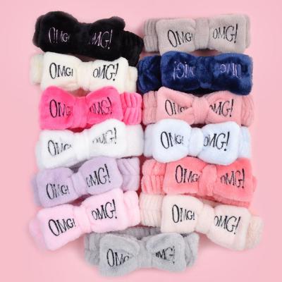 China Decorate 2020 New OH MY GOD Letter Coral Fleece Wash Face Bow Headbands For Women Girls Headbands Headwear Bands Turban Hair Accessories for sale